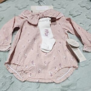 Chick pea Organic 3 Piece Set Including Sunsuit, Knee Socks, & Headband.